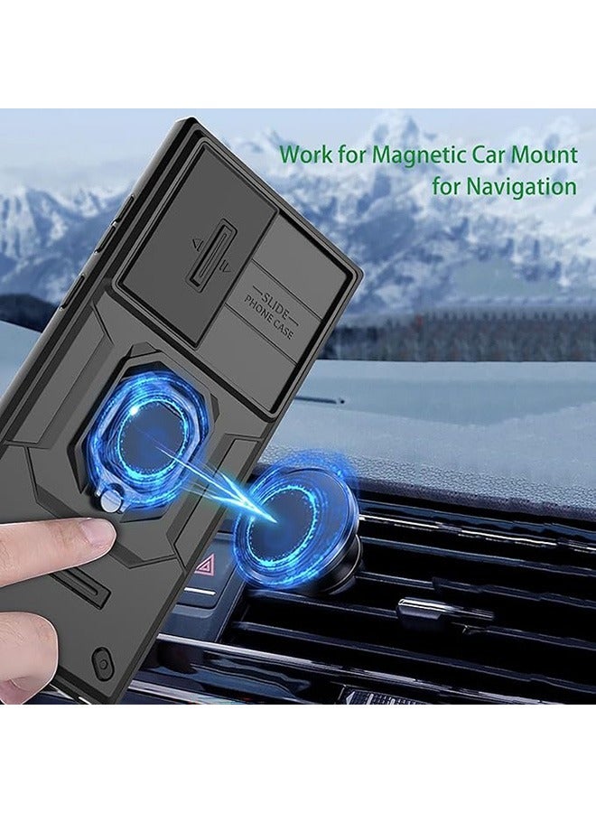 Samsung Galaxy S25 Ultra Case, Shockproof Case, Anti-Fall Drop Protection, Built-in Slide Anti-Scratch Camera Lens Cover, Integrated 360 Degree Rotating Ring Kickstand, Black - Image 4