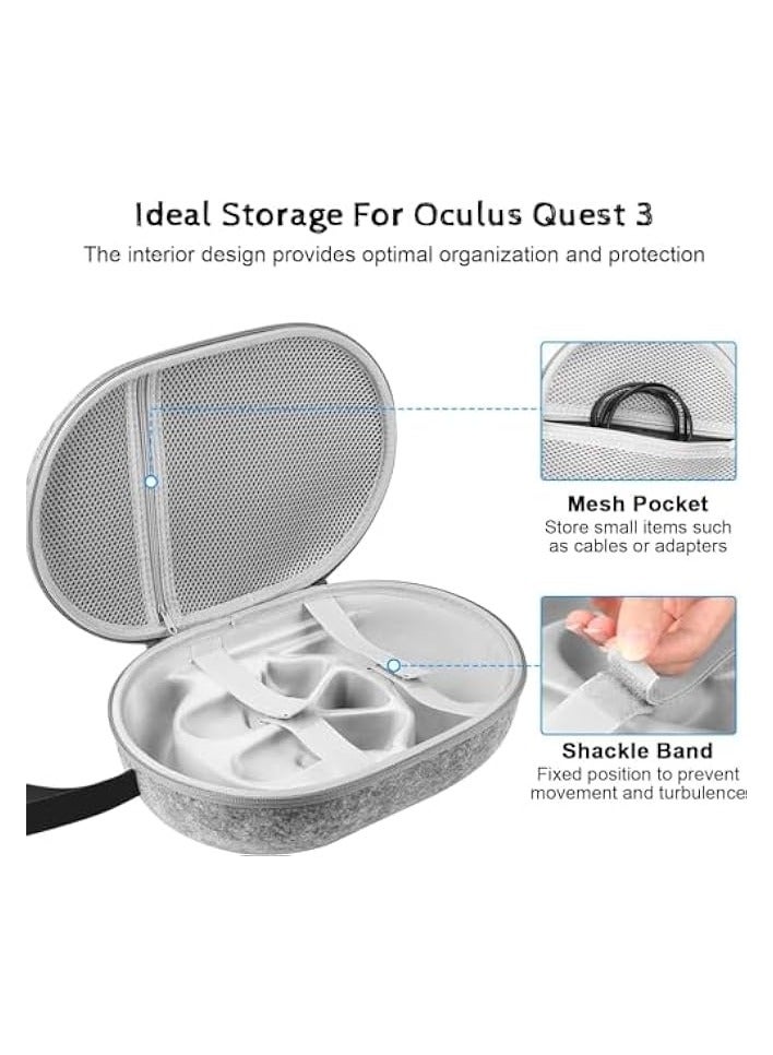 PROMASS Carrying Case for Meta Quest 3 Handle Bag for Oculus Quest 3 Head Strap Touch Controller, Waterproof Portable Protection - Travel Pack Fit for Men Women (Grey Version 3)  - Image 4