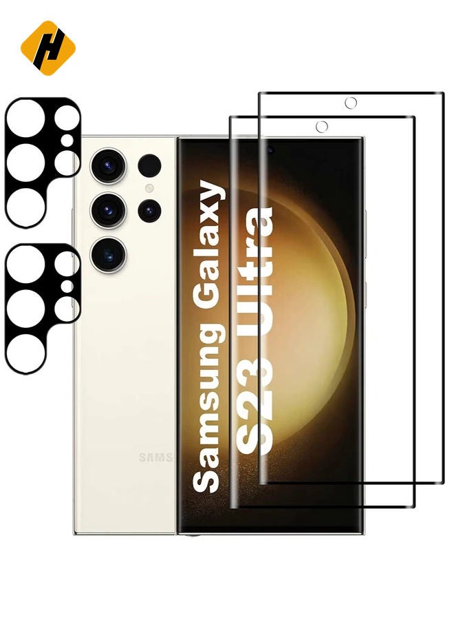 HuHa for Samsung Galaxy S23 Ultra Screen Protector with Camera Lens Protector, 9H Hardness Anti-Scratch Tempered Glass flim, Case Friendly, Anti-Fingerprint,Anti-Scratch (2+2 PACK) - Image 1