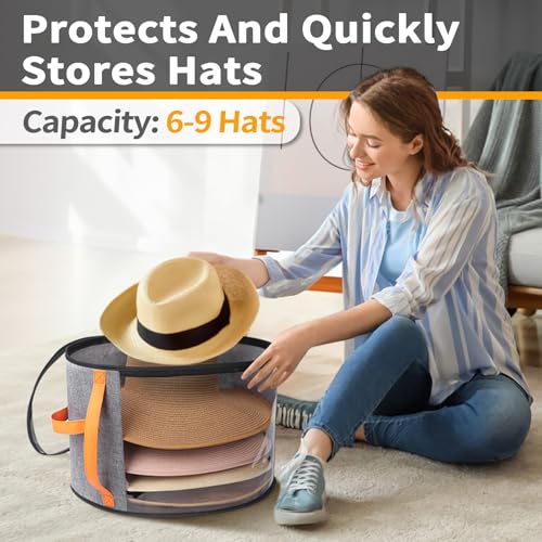 kushon Oversized Clear Hat Storage Box for Women, Cowboy Hat Organizer for Closet, Wide Brims Hat Case with Carrying Handles, Hat Bag (Grey) - Image 3