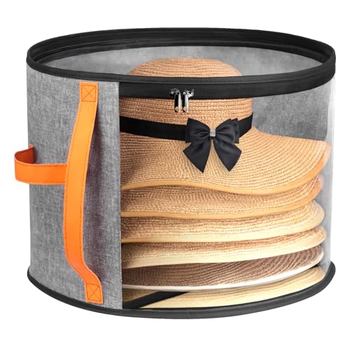 kushon Oversized Clear Hat Storage Box for Women, Cowboy Hat Organizer for Closet, Wide Brims Hat Case with Carrying Handles, Hat Bag (Grey) - Image 1