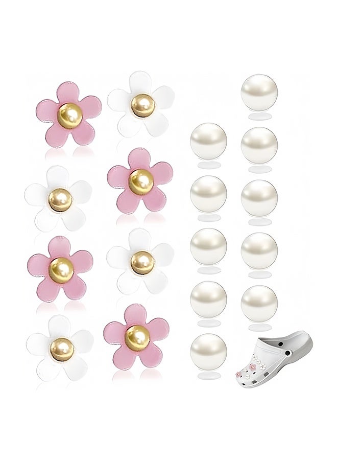 GNAFOTU 18 Pcs Pearl and Flower Shoe Charms Decoration, DIY Shoes Decorations, Trendy Shoe Decoration - Image 1