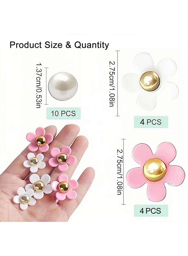 GNAFOTU 18 Pcs Pearl and Flower Shoe Charms Decoration, DIY Shoes Decorations, Trendy Shoe Decoration - Image 3