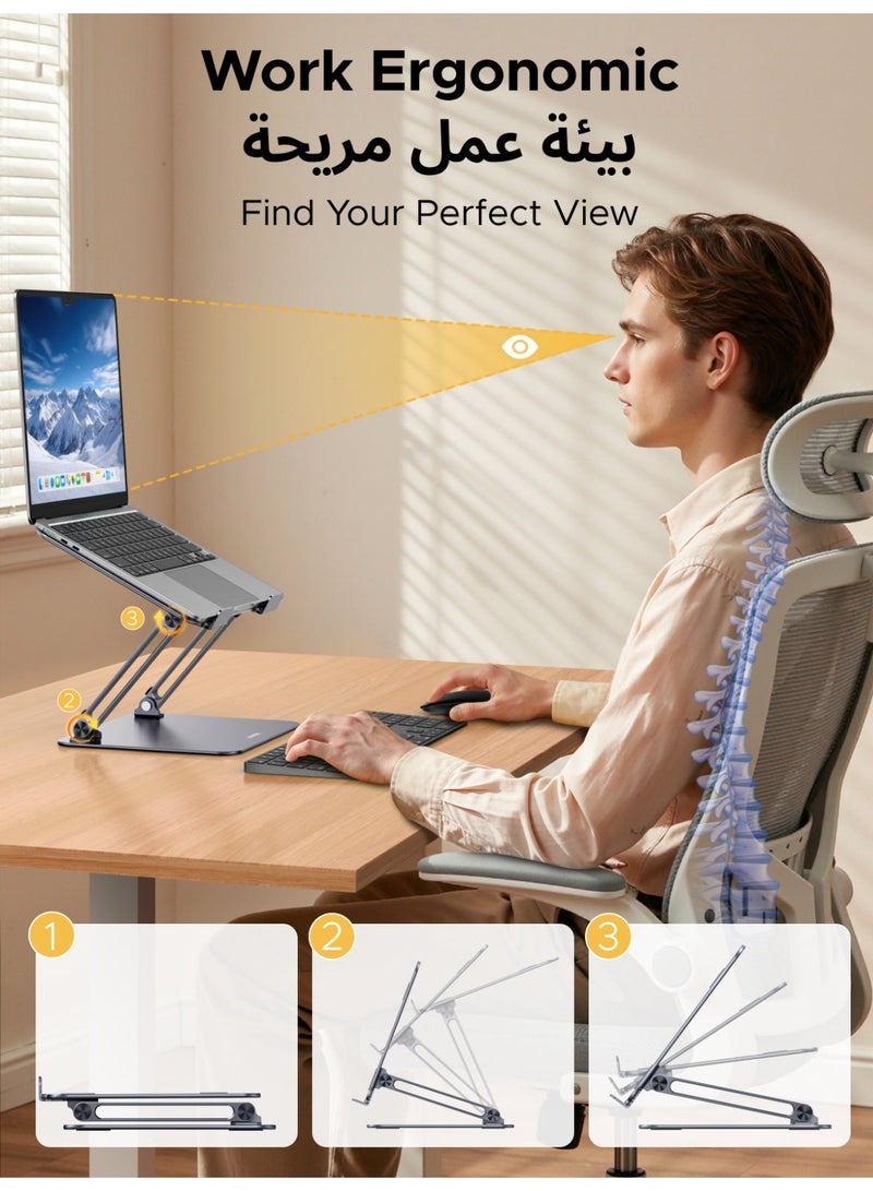 Ugreen Ergonomic Laptop Riser Adjustable Notebook Stand Portable Metal Laptop Holder Foldable Lightweight Computer Holder for Desk Aluminum Stand Fitting 10 to 16 Inch Laptop Devices, MacBook Office Home - Image 2