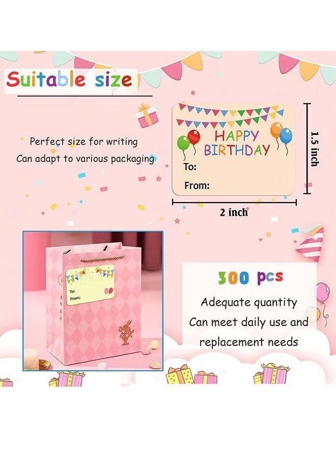 OMEVE 300 Pcs Happy Birthday Gift Tags, 6 Designs Rectangle Present Stickers, Holiday Decorative Presents - Image 2