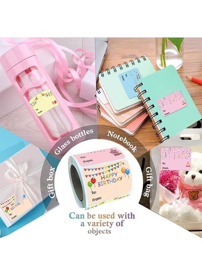 OMEVE 300 Pcs Happy Birthday Gift Tags, 6 Designs Rectangle Present Stickers, Holiday Decorative Presents - Image 4