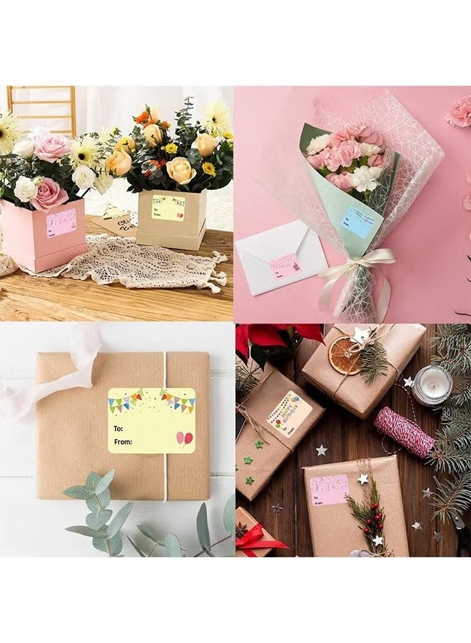 OMEVE 300 Pcs Happy Birthday Gift Tags, 6 Designs Rectangle Present Stickers, Holiday Decorative Presents - Image 5