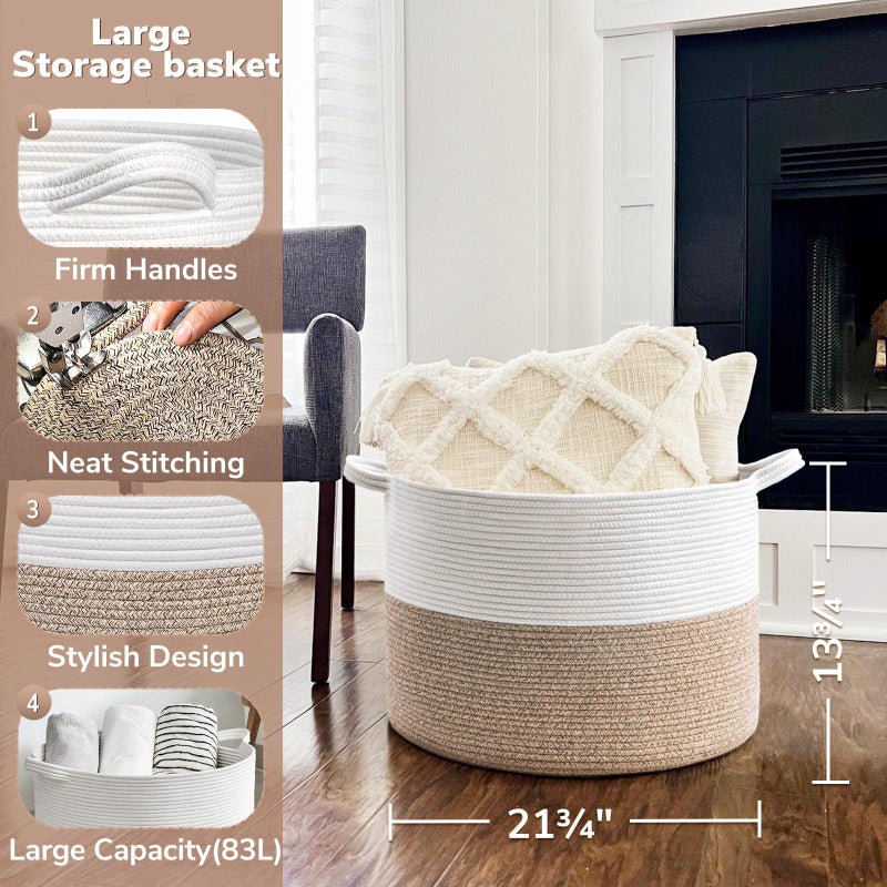 Goodpick Large Cotton Rope Basket, 83L Big Woven Storage, Blanket Organizers and Storage, Baby Nursery Laundry Basket, Extra Large Toy Bin for Storage, 21.7 x 13.8 inches - Image 5