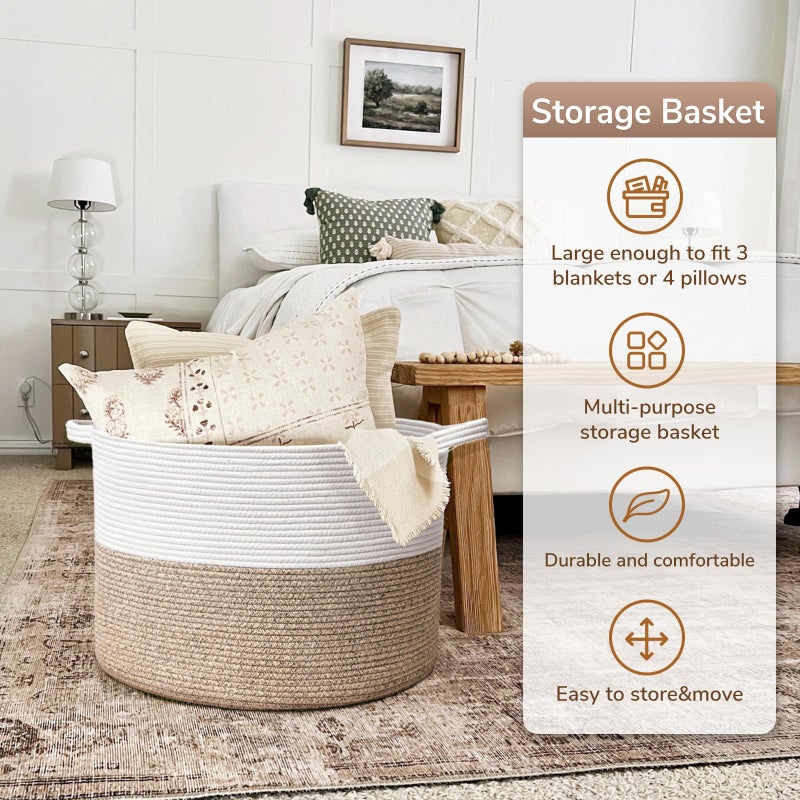 Goodpick Large Cotton Rope Basket, 83L Big Woven Storage, Blanket Organizers and Storage, Baby Nursery Laundry Basket, Extra Large Toy Bin for Storage, 21.7 x 13.8 inches - Image 4