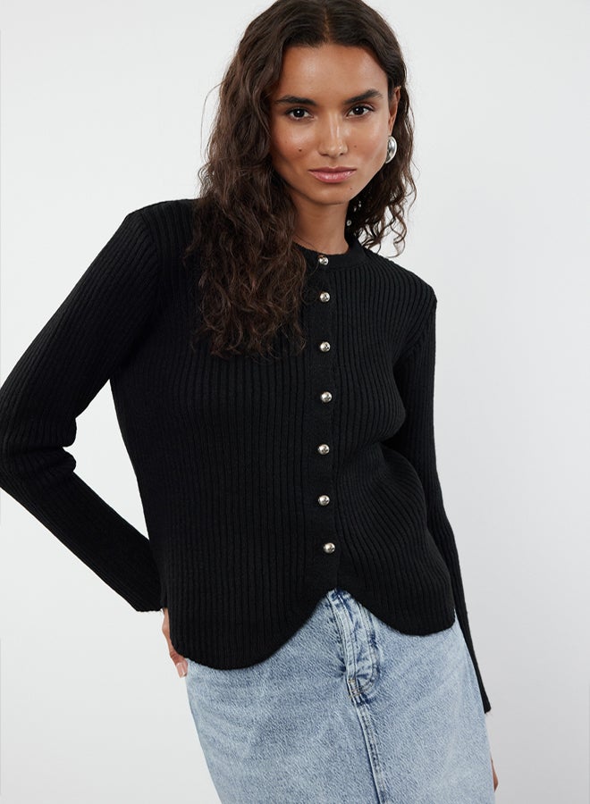 trendyol Black Crew Neck Knitwear Cardigan TWOAW25HI00172 - Image 1