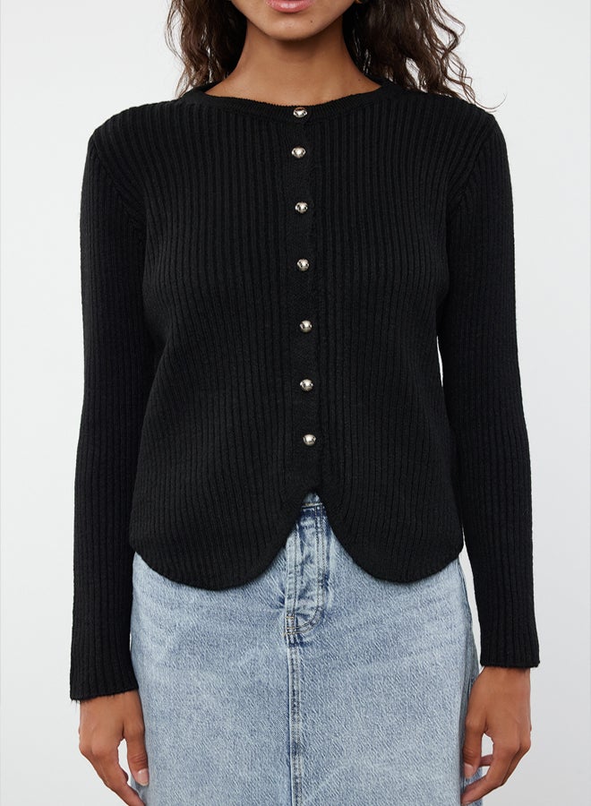 trendyol Black Crew Neck Knitwear Cardigan TWOAW25HI00172 - Image 3