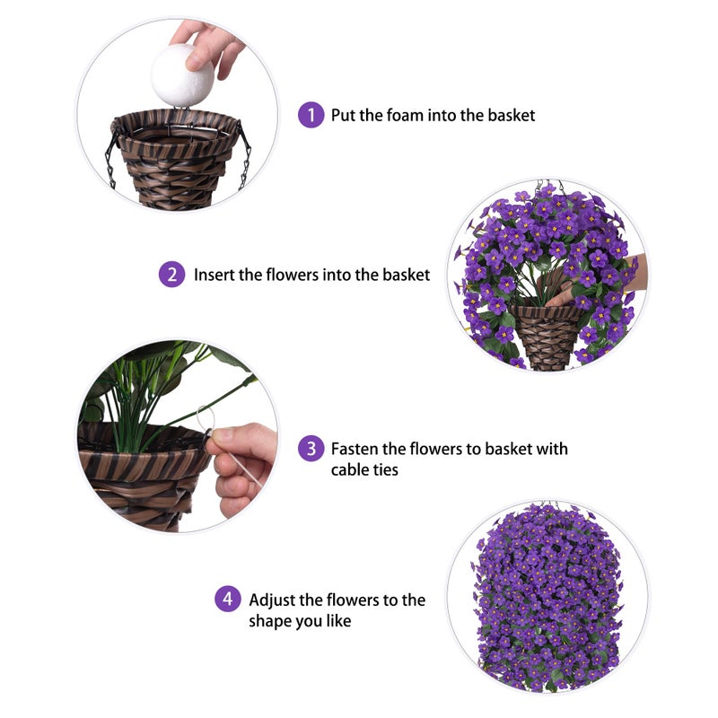 HyeFlora Artificial Fake Outdoor Hanging Flowers Plants Basket for Outside Porch Decoration, Fake Silk Purple Daisy Flower UV Resistant Look Real Orchid Traing Vines for Home Balcony Yard Patio Garden Decor - Image 4