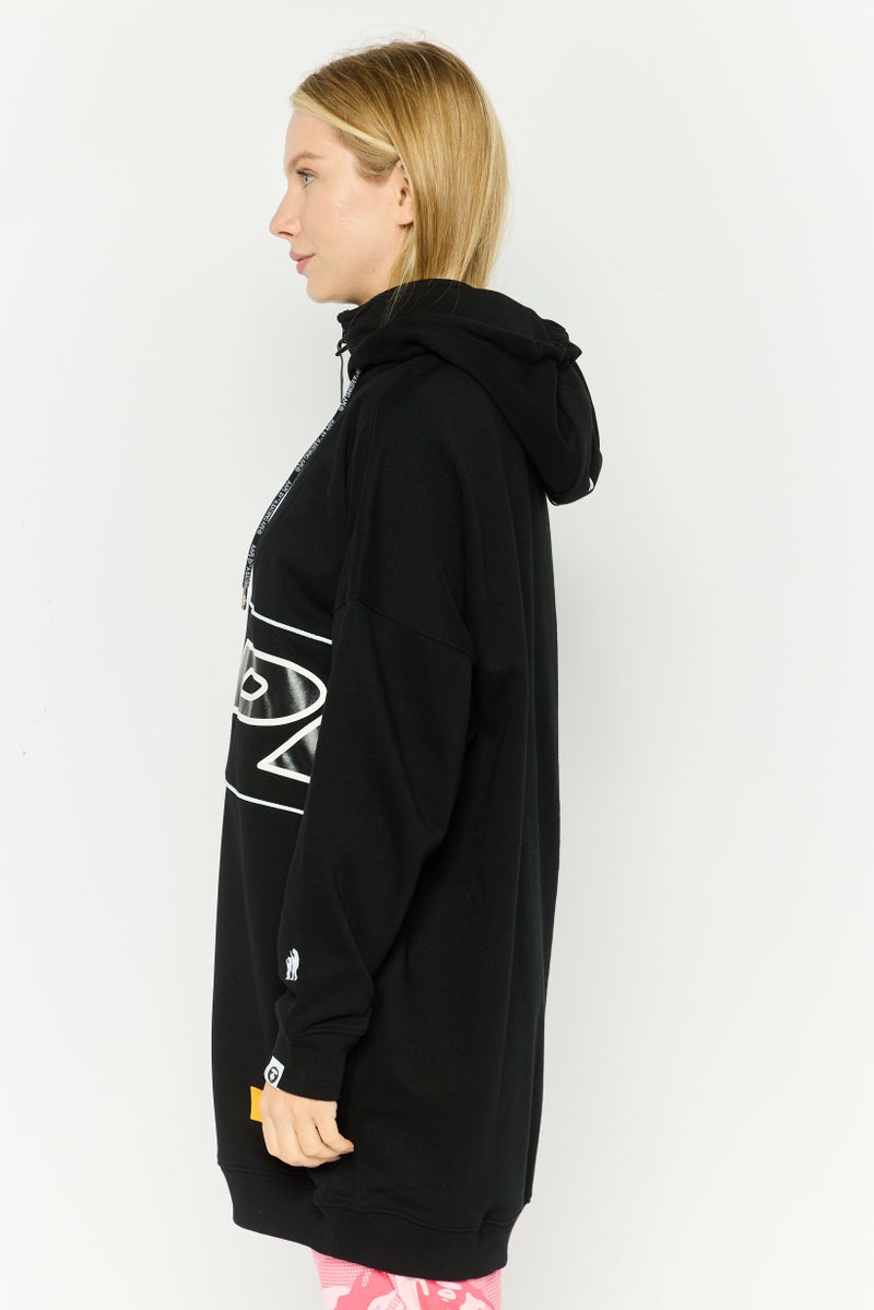 Aape BY *A BATHING APE® هودي نسائي برقبة مغطاة، أسود - Image 3