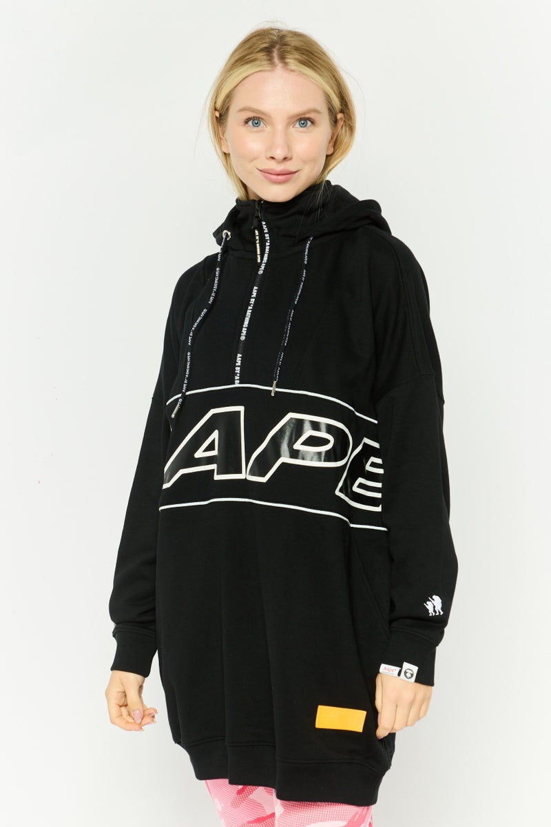 Aape BY *A BATHING APE® هودي نسائي برقبة مغطاة، أسود - Image 1