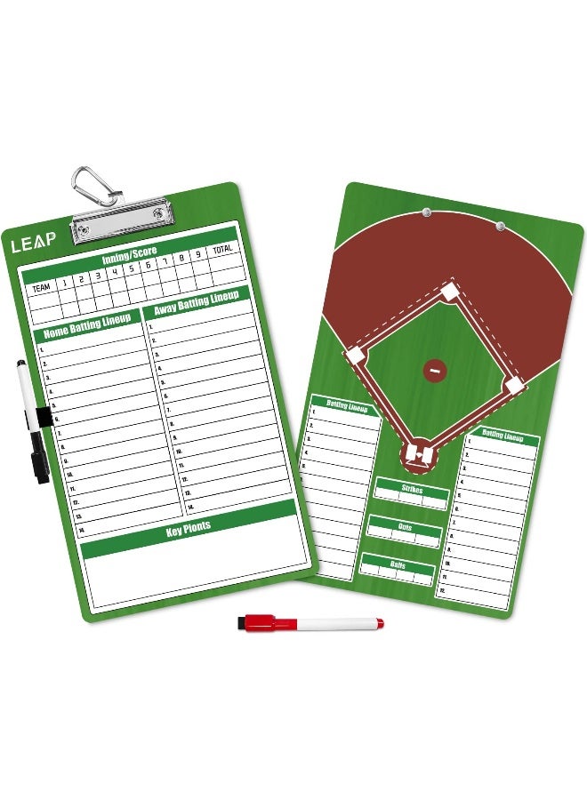 LEAP LEAP Coach Board Double Sided Design Premium Dry Erase Clipboard with Dry Erase Marker Pen and Pen Holder for Baseball  - Image 3