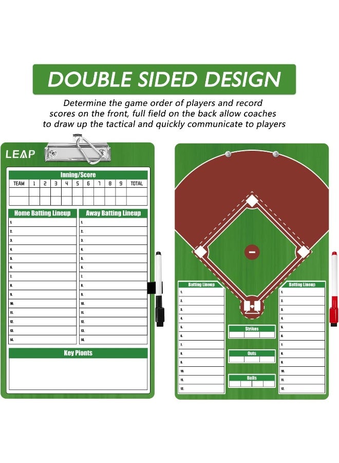 LEAP LEAP Coach Board Double Sided Design Premium Dry Erase Clipboard with Dry Erase Marker Pen and Pen Holder for Baseball  - Image 1