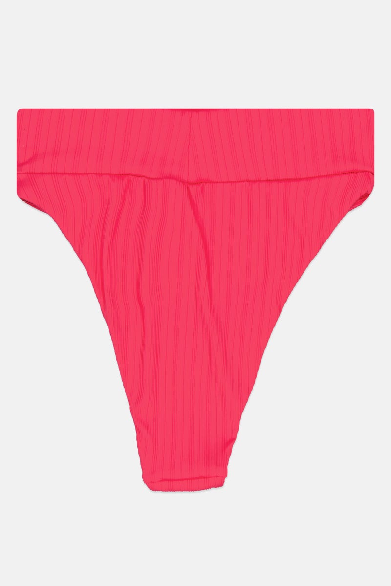 Aerie Women Ribbed High Cut Bikini Bottom, Fuchsia - Image 2