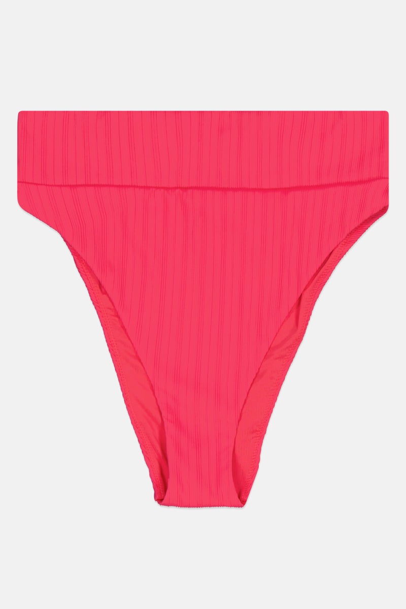 Aerie Women Ribbed High Cut Bikini Bottom, Fuchsia - Image 1
