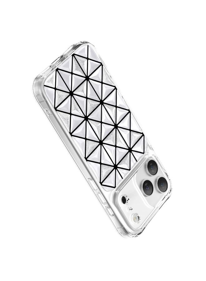 LEVELO iPhone 17 Pro Case Hexa 3D IML With Shock-Resistant Bumper & Raised Bezels For Camera And Screen / Ever-Clear Technology / Modern Geometric Pattern / Impact-Resistant Corners Back Cover - White - Image 3