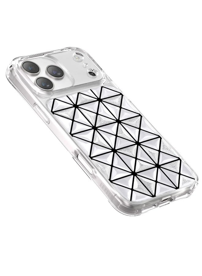 LEVELO iPhone 17 Pro Case Hexa 3D IML With Shock-Resistant Bumper & Raised Bezels For Camera And Screen / Ever-Clear Technology / Modern Geometric Pattern / Impact-Resistant Corners Back Cover - White - Image 5