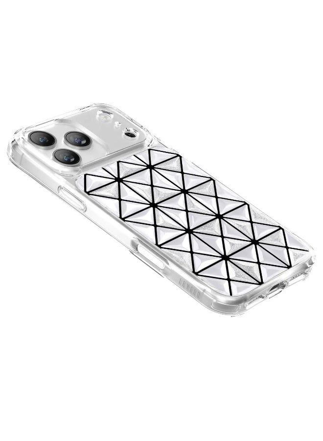 LEVELO iPhone 17 Pro Case Hexa 3D IML With Shock-Resistant Bumper & Raised Bezels For Camera And Screen / Ever-Clear Technology / Modern Geometric Pattern / Impact-Resistant Corners Back Cover - White - Image 2