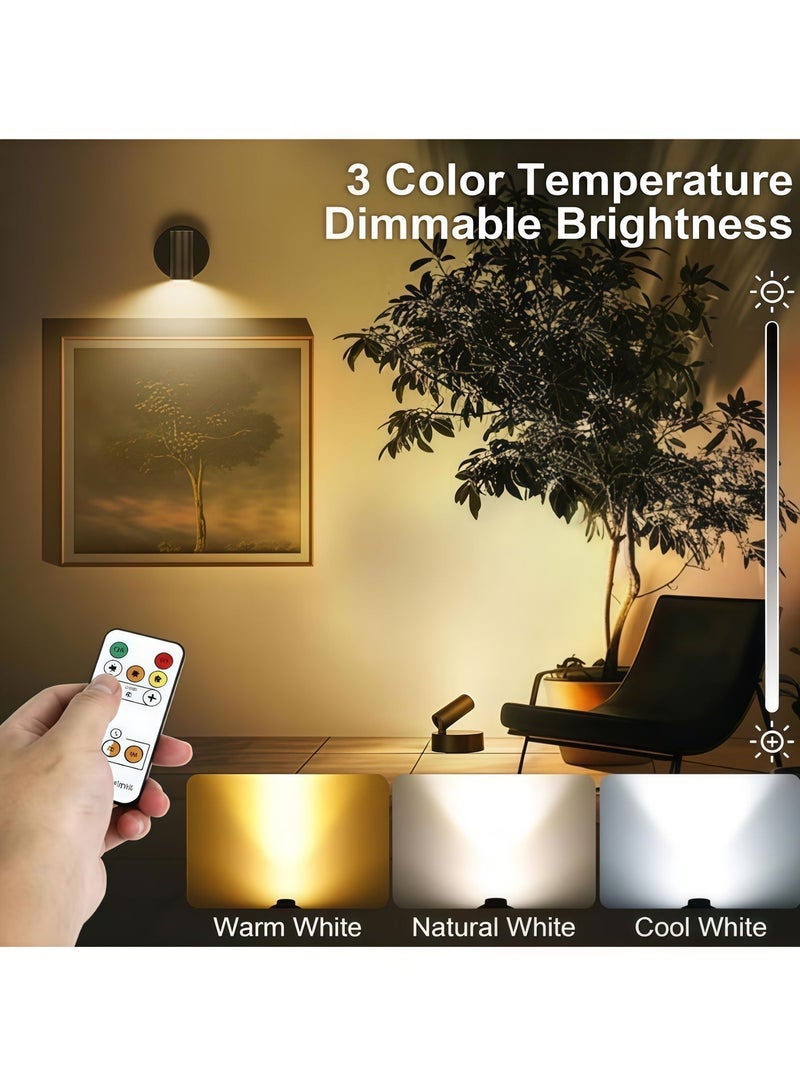 BlueHole Wireless Black LED Spotlight Rechargeable Adjustable 3 Color Temperature Portable Night Light Hole Free Wall Light for Reading Home Use Outdoor Daily Use - Image 3