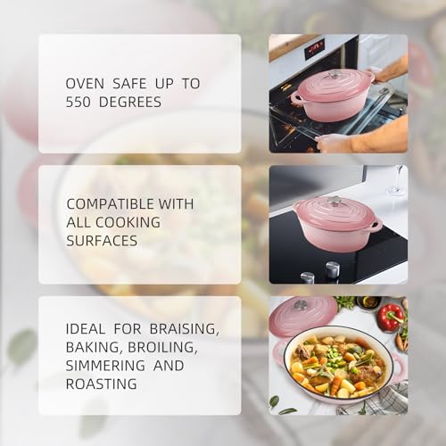 Alathote 5.5 Quart Oval Enameled Cast Iron Dutch Oven Pot with Lid, Oven Safe up to 550° F & Dishwasher Safe, Sturdy Dutch Oven Cookware - Image 3