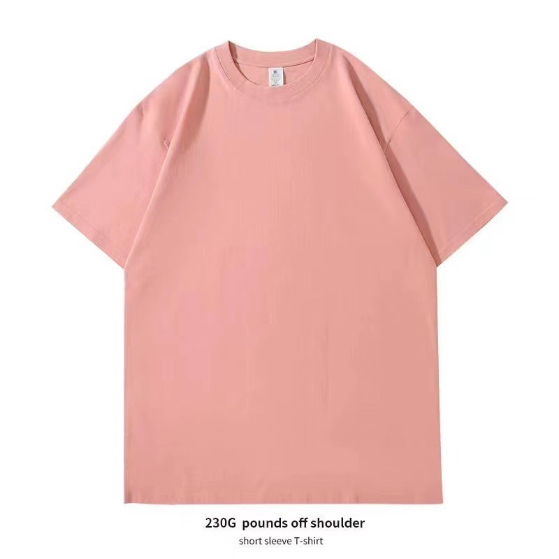 High-end 320g heavy combed cotton American round neck men's T-shirt men's and women's large version plus size summer trend bottoming shirt - Image 1