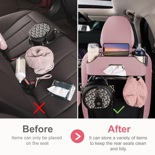 Sancaral Car Rear Backseat Extra Multifunctional Drink Cup Holder Organizers with Tissue Storage Box Organizer & Hooks for Car Seat Back. Pink - Image 2