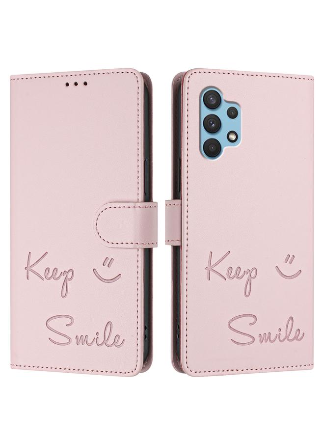 S-TOP Case For Samsung Galaxy A32 4G Smile Embossing RFID Leather Phone Case - Image 3