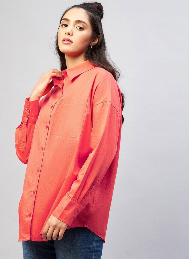 CHIMPAAANZEE Women Orange Oversized Casual Shirt - Image 4