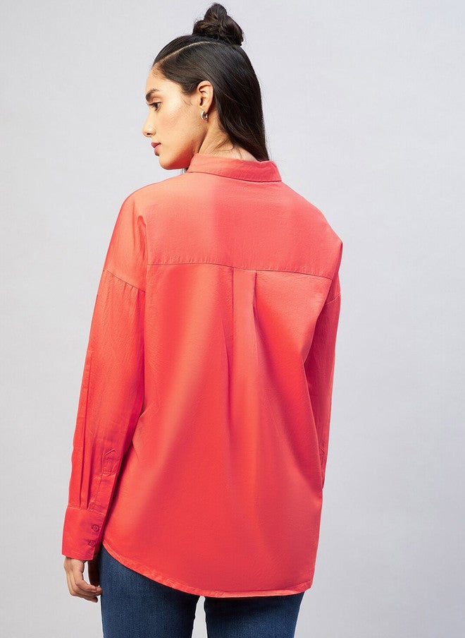 CHIMPAAANZEE Women Orange Oversized Casual Shirt - Image 5