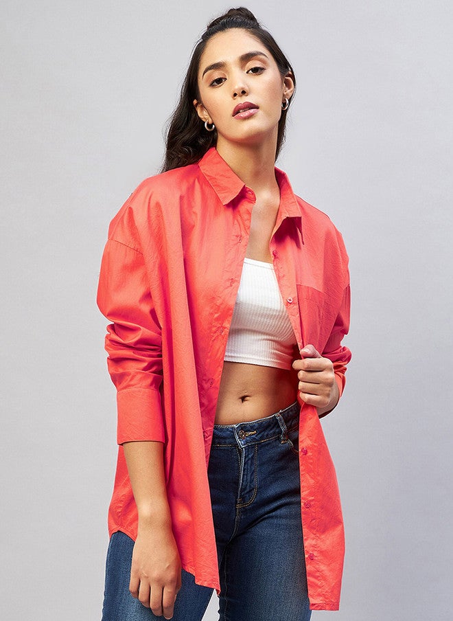 CHIMPAAANZEE Women Orange Oversized Casual Shirt - Image 1