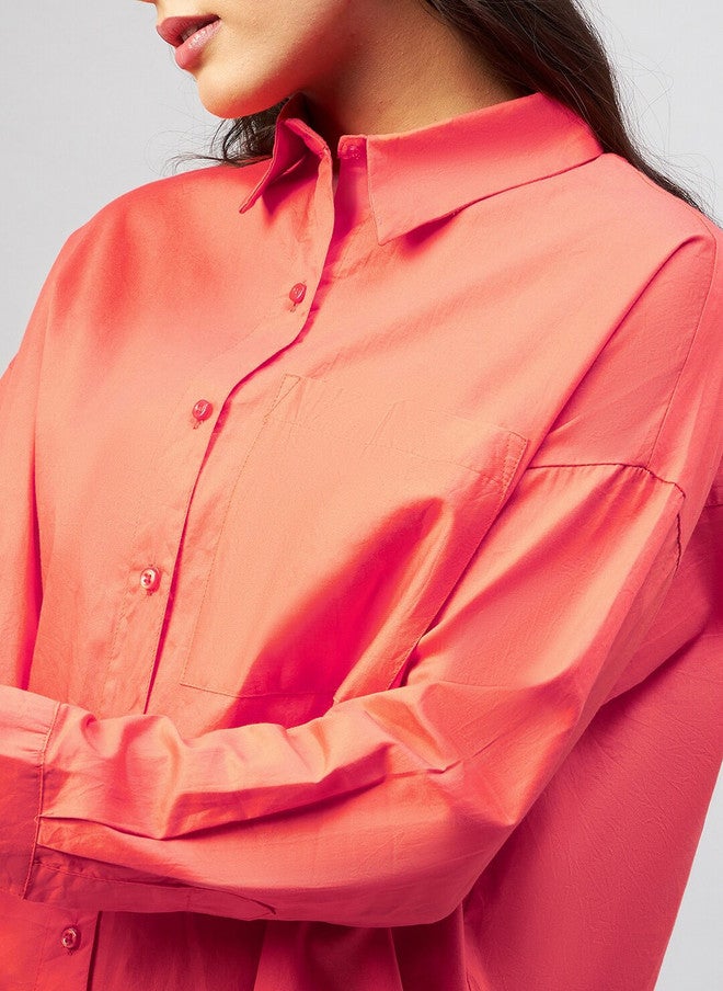 CHIMPAAANZEE Women Orange Oversized Casual Shirt - Image 2