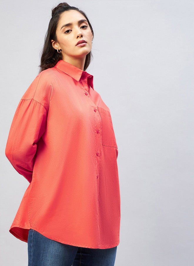 CHIMPAAANZEE Women Orange Oversized Casual Shirt - Image 3