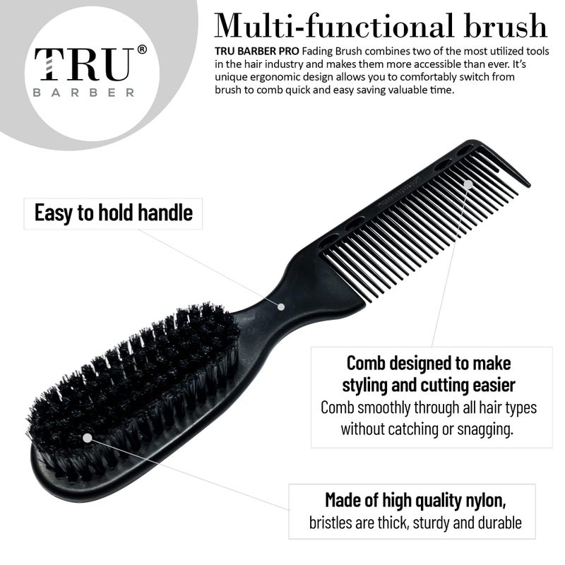 TRU BARBER PRO Fading Brush 2PCS Bundle, Barber Fade Brush, Cleaning Brush for clippers,Beard Brush,Stylist Comb Hair Styling Tool - Image 4
