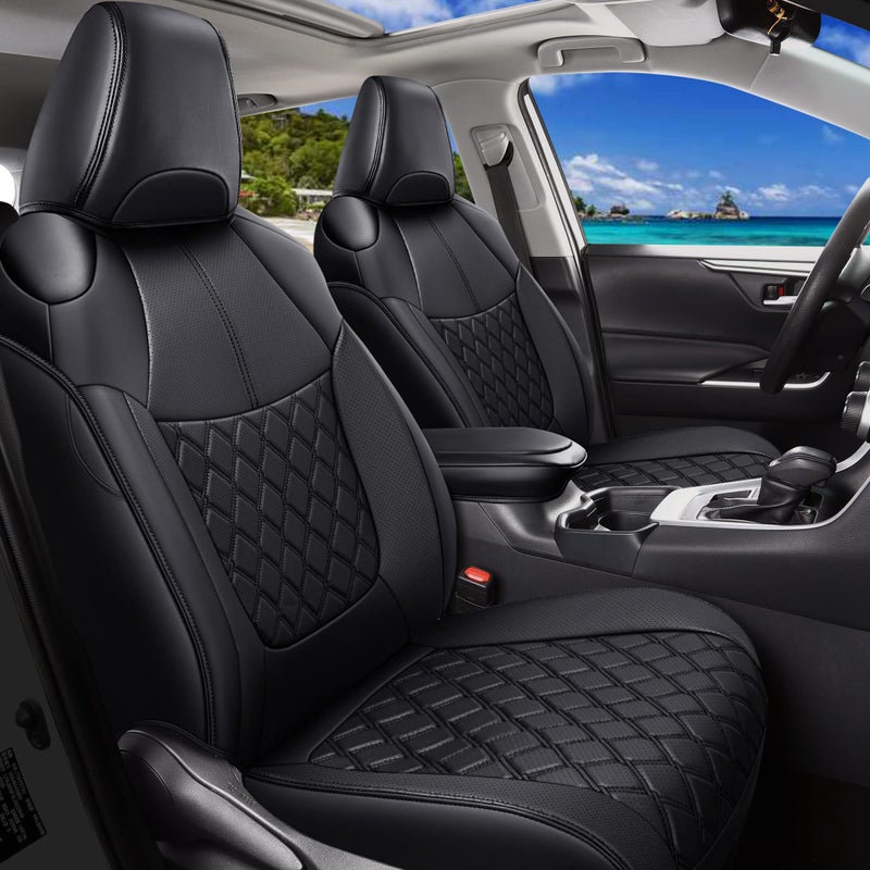 Huidasource Custom Fit RAV4 Front Car Seat Covers, Leather Seat Cushion Cover Accessories Fit for 2019-2024 Toyota Rav4 XLE LE XLE Premium Limited(Not for Hybrid/Adventure/TRD Off-Road/Prime, Black) - Image 1