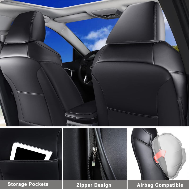 Huidasource Custom Fit RAV4 Front Car Seat Covers, Leather Seat Cushion Cover Accessories Fit for 2019-2024 Toyota Rav4 XLE LE XLE Premium Limited(Not for Hybrid/Adventure/TRD Off-Road/Prime, Black) - Image 2