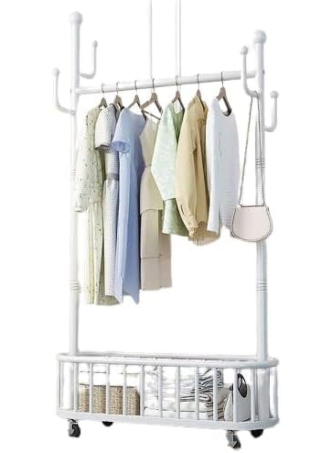 Clothing Garment Rack with Shelves, Metal Cloth Hanger Rack Stand Clothes Drying Rack, Multifunctional Bedroom Hanging Rack Clothing Organizer Hat Tree for Indoor Bedroom (METAL WHITE) - Image 1