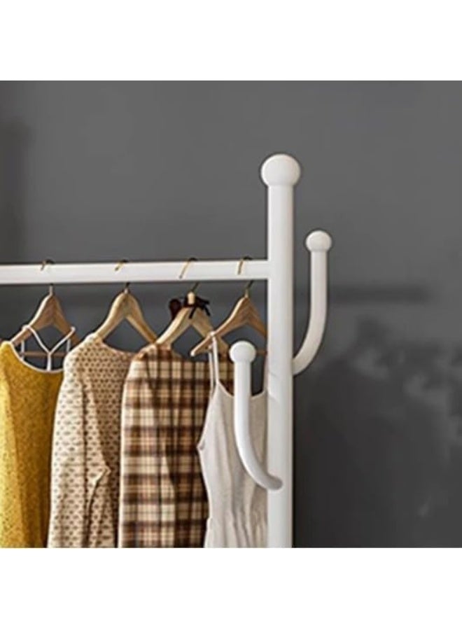 Clothing Garment Rack with Shelves, Metal Cloth Hanger Rack Stand Clothes Drying Rack, Multifunctional Bedroom Hanging Rack Clothing Organizer Hat Tree for Indoor Bedroom (METAL WHITE) - Image 5