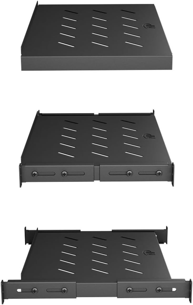 NavePoint Vented 4-Post Shelf, Adjustable, Black, 300 mm Depth, 1U, 242 lbs, Cold Rolled Steel - Image 5