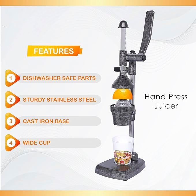 BRIGHTBERG Heavy-Duty Aluminum Hand Press Juicer | Manual Fruit Juice Extractor for Pomegranate, Orange, Lemon, Pineapple & More (BBHPJ-59) - Image 4