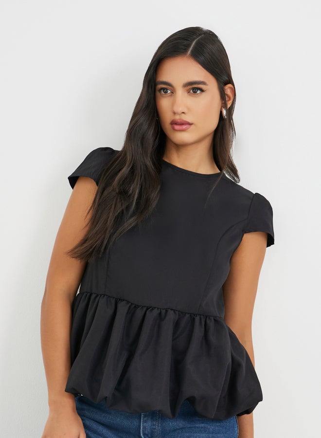 Styli Balloon Hem Short Sleeve Blouse - Image 1