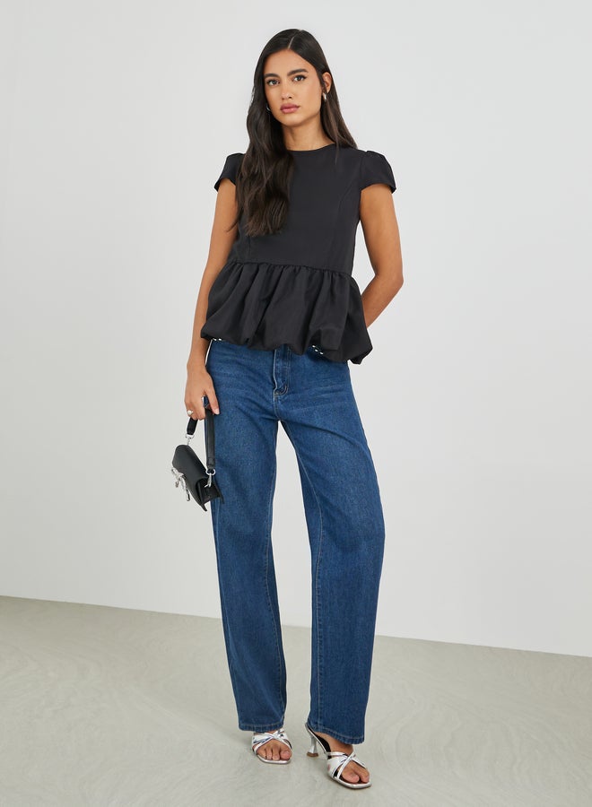 Styli Balloon Hem Short Sleeve Blouse - Image 2