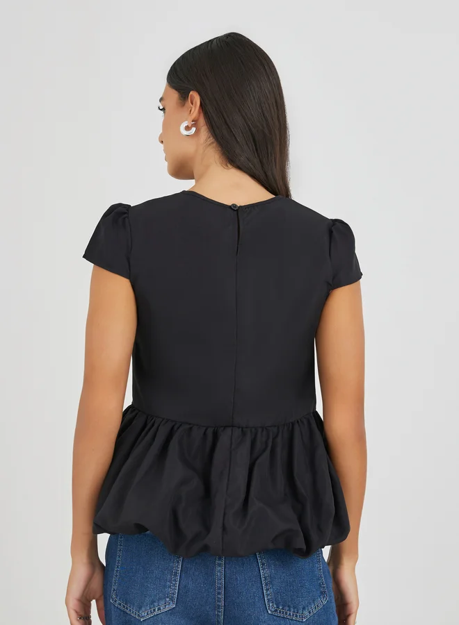 Styli Styli Balloon Hem Short Sleeve Blouse