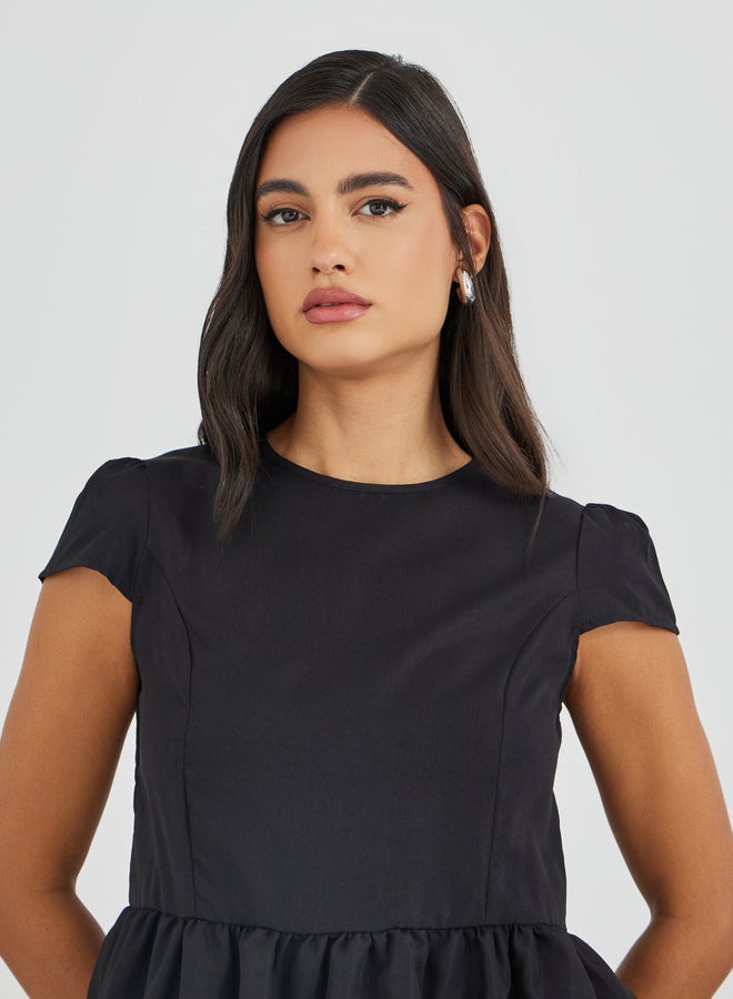 Styli Balloon Hem Short Sleeve Blouse - Image 3