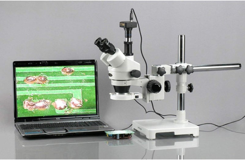 AmScope AmScope SM3TZ54S Professional Trinocular Stereo Zoom Microscope WH10x Eyepieces 35X90X Magnification 07X45X Zoom Objective 54Bulb LED Light SingleArm Boom Stand 110V240V Includes 05X and 20X Barlow Lenses  - Image 3