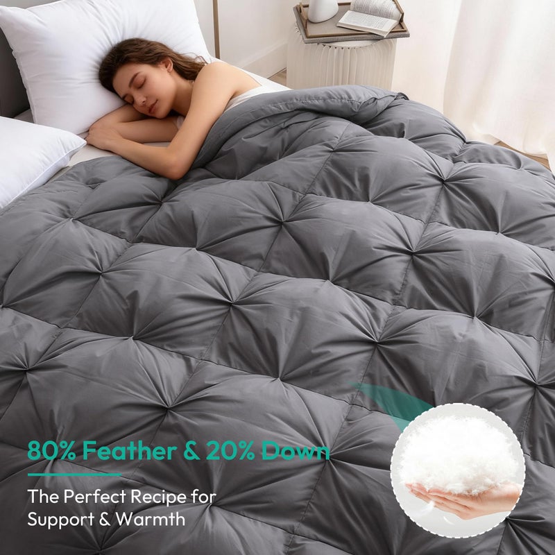 Three Geese Pinch Pleat Waterfowl Feathers and Down Comforter Cal King Size Duvet Insert,750+ Fill Power,1200TC 100% Cotton, Premium All Seasons Gray Warm Hotel Comforter with 8 Tabs. - Image 4