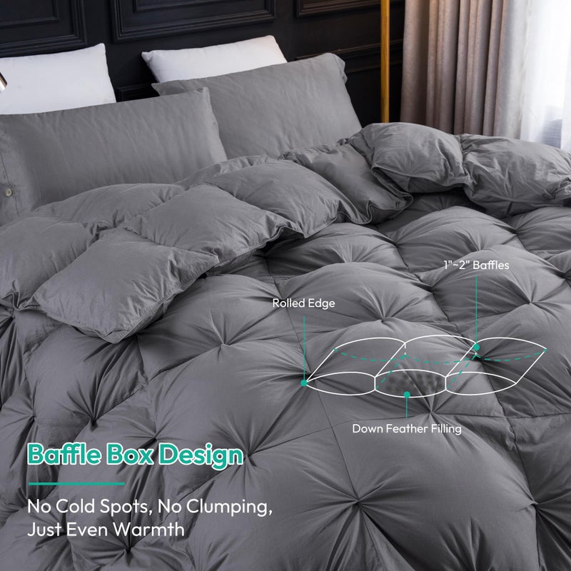 Three Geese Pinch Pleat Waterfowl Feathers and Down Comforter Cal King Size Duvet Insert,750+ Fill Power,1200TC 100% Cotton, Premium All Seasons Gray Warm Hotel Comforter with 8 Tabs. - Image 5