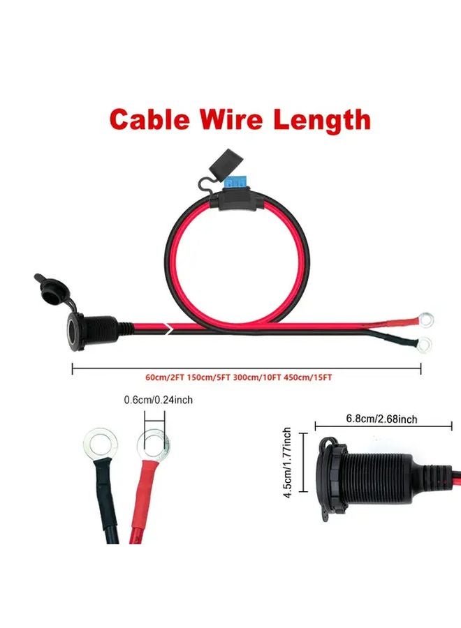 16AWG 5FT Car Charger Extension Cable 15A Fuse 12V 24V DC For Trucks SUVs Boats - Image 3
